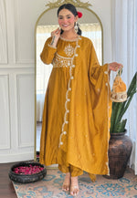 Load image into Gallery viewer, Mustard Silk Readymade Pakistani Suit
