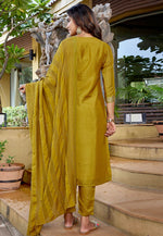 Load image into Gallery viewer, Mustard Silk Readymade Pakistani Suit
