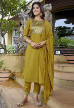 Load image into Gallery viewer, Mustard Silk Readymade Pakistani Suit
