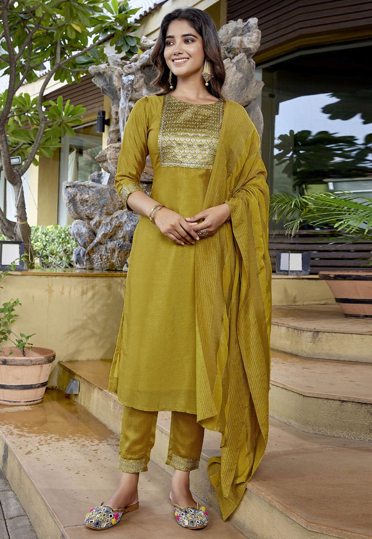 Mustard Silk Readymade Pakistani Suit