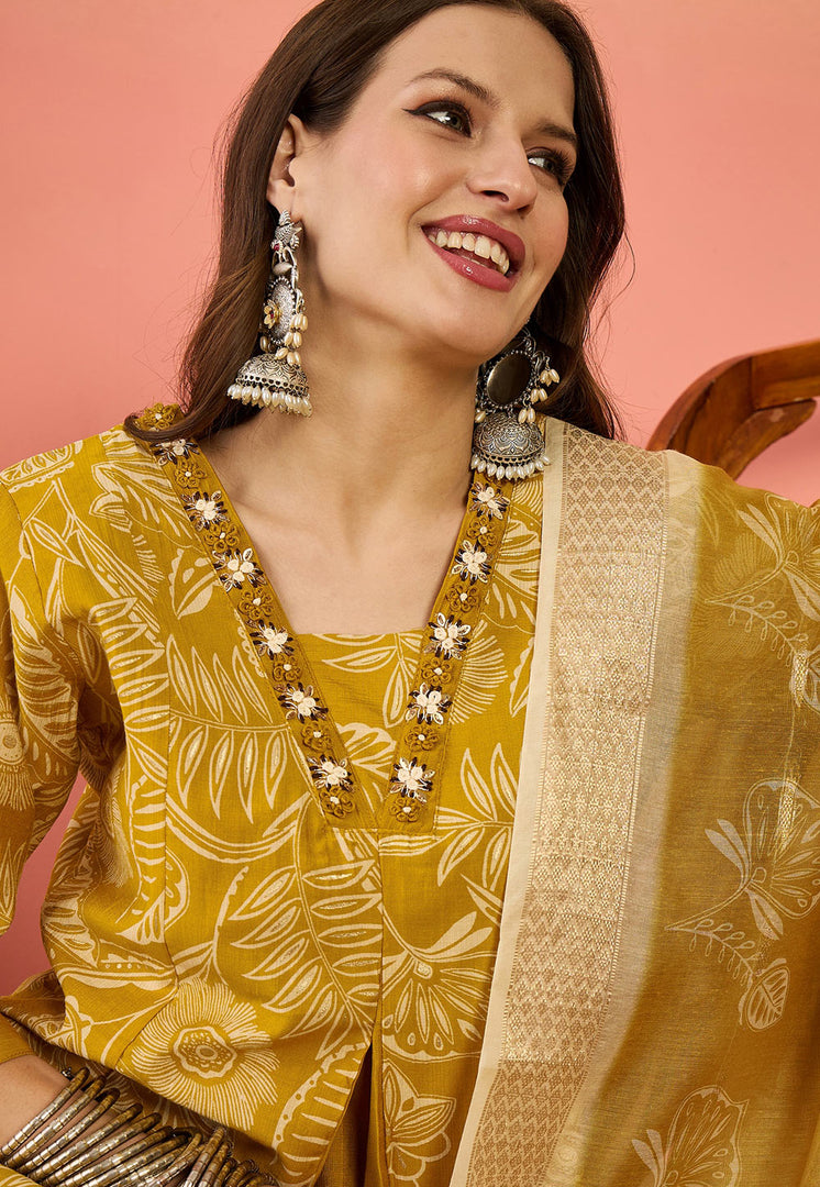 Mustard Silk Readymade Pakistani Suit