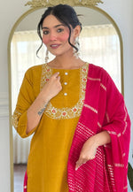 Load image into Gallery viewer, Mustard Silk Readymade Pakistani Suit
