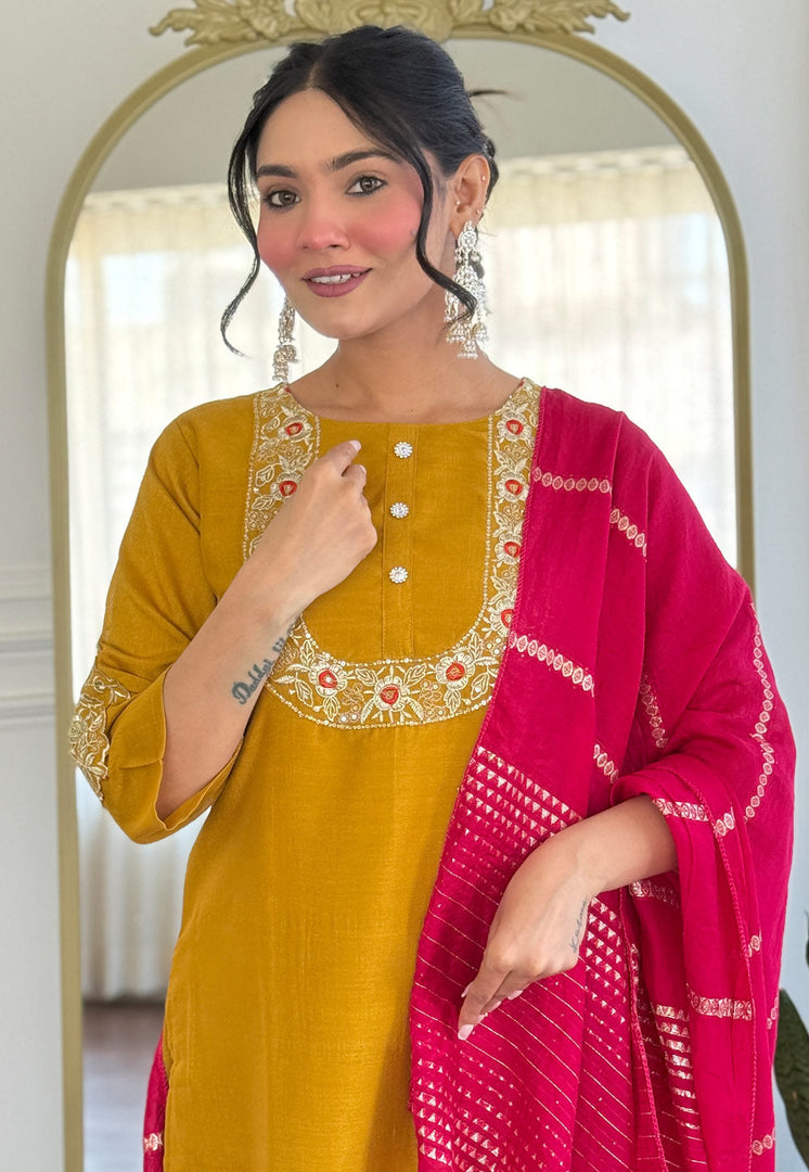 Mustard Silk Readymade Pakistani Suit