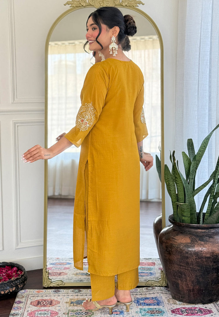 Mustard Silk Readymade Pakistani Suit