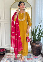 Load image into Gallery viewer, Mustard Silk Readymade Pakistani Suit
