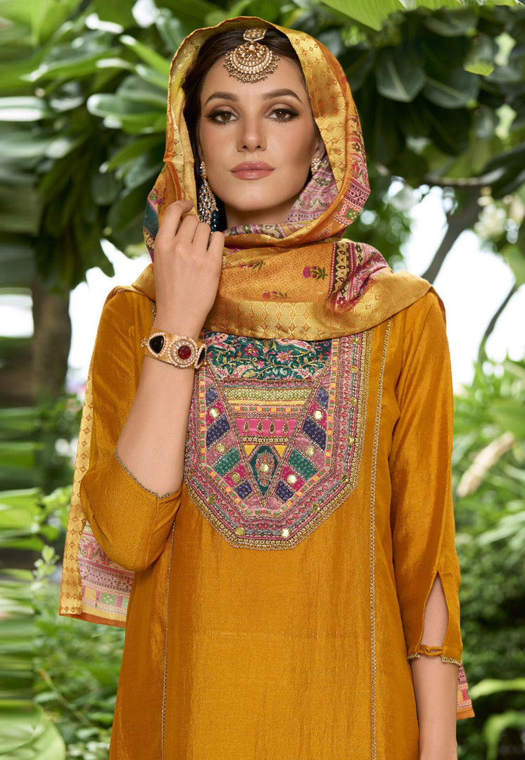 Mustard Silk Readymade Pakistani Suit