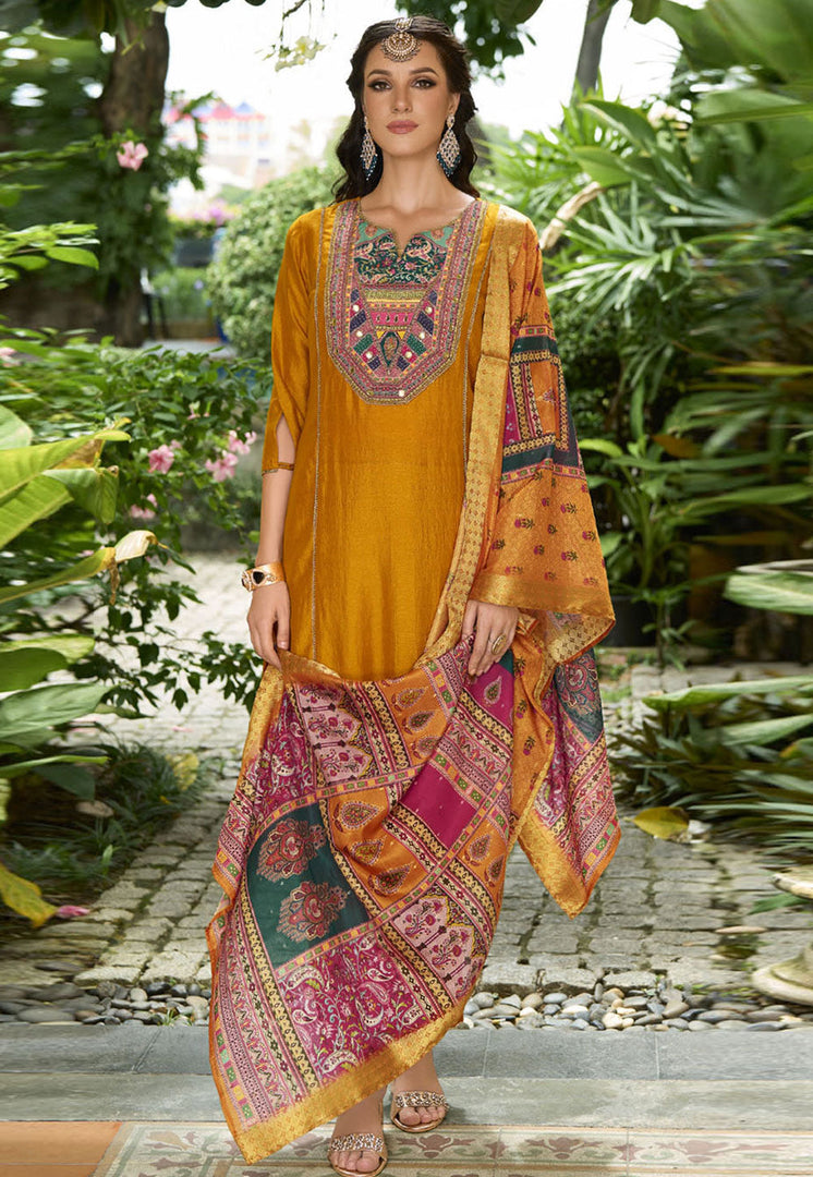 Mustard Silk Readymade Pakistani Suit