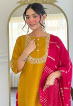 Load image into Gallery viewer, Mustard Silk Readymade Pant Style Suit
