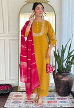 Load image into Gallery viewer, Mustard Silk Readymade Pant Style Suit

