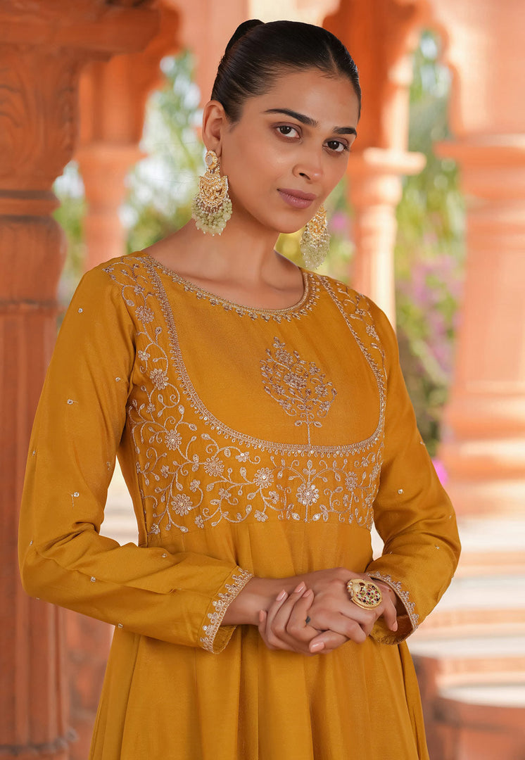 Mustard Silk Readymade Pant Style Suit