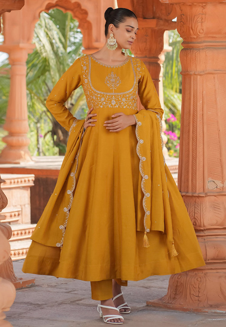 Mustard Silk Readymade Pant Style Suit