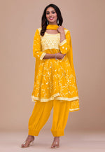 Load image into Gallery viewer, Mustard Silk Readymade Patiala Suit
