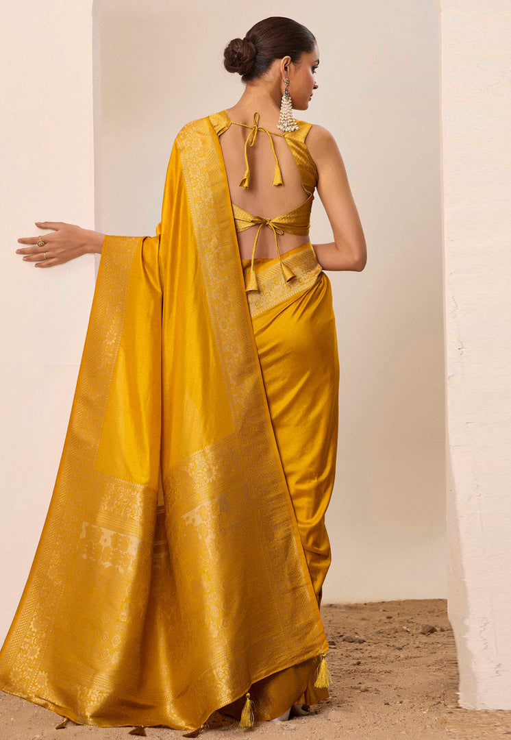 Mustard Silk Saree With Blouse