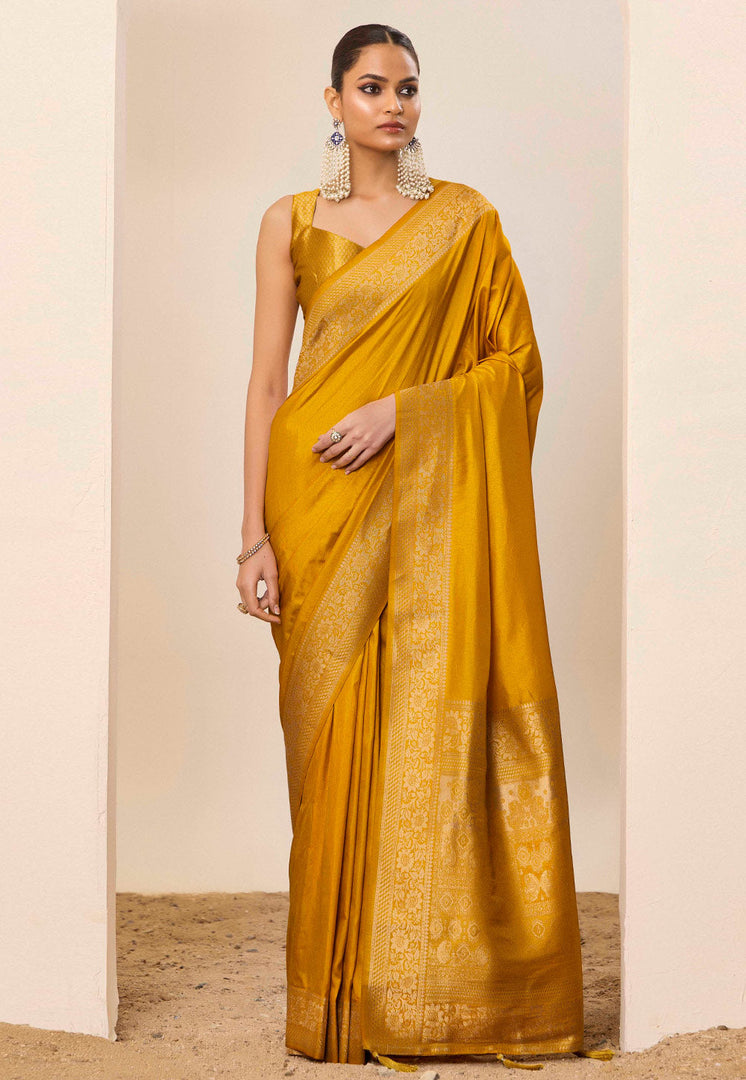 Mustard Silk Saree With Blouse