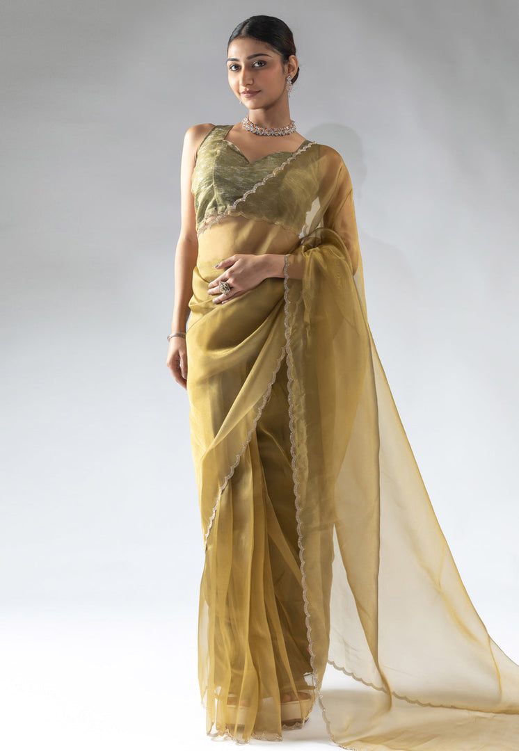 Mustard Tissue Silk Saree With Blouse