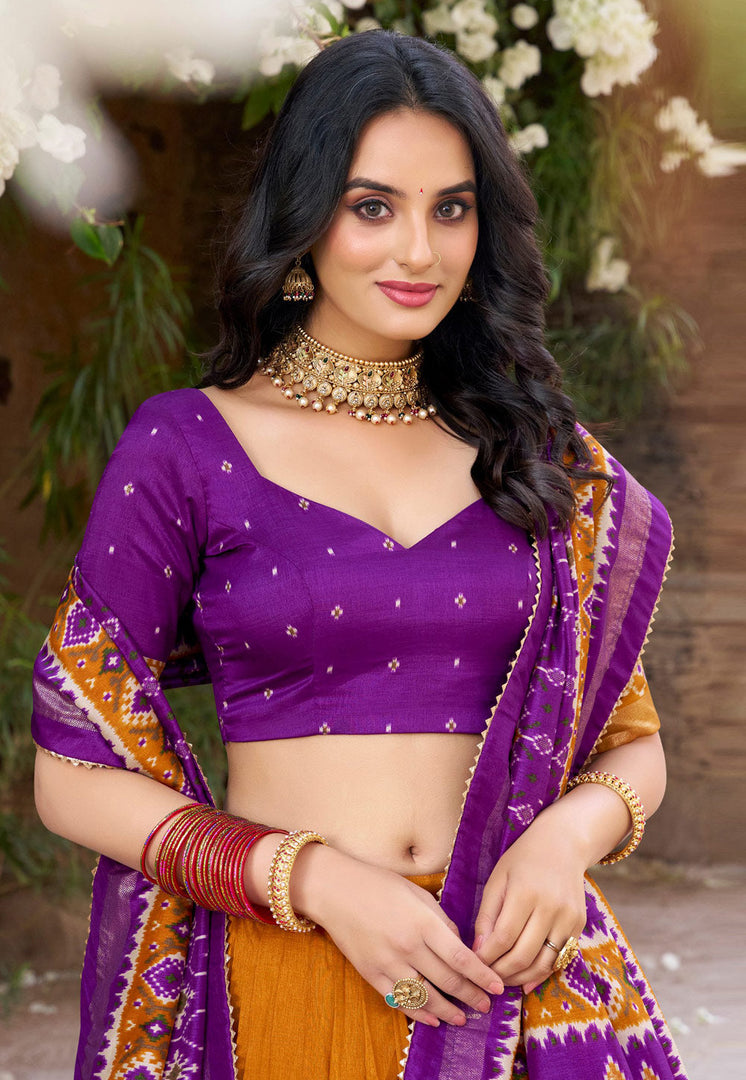 Mustard Tussar Silk Circular Lehenga Choli