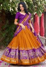 Load image into Gallery viewer, Mustard Tussar Silk Circular Lehenga Choli
