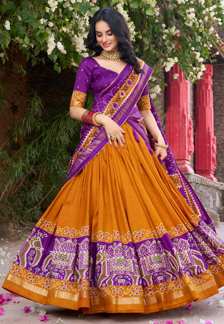 Mustard Tussar Silk Circular Lehenga Choli