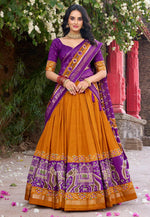Load image into Gallery viewer, Mustard Tussar Silk Circular Lehenga Choli
