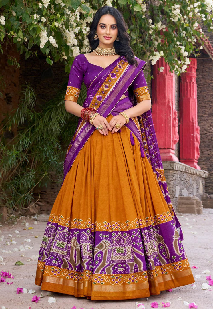 Mustard Tussar Silk Circular Lehenga Choli