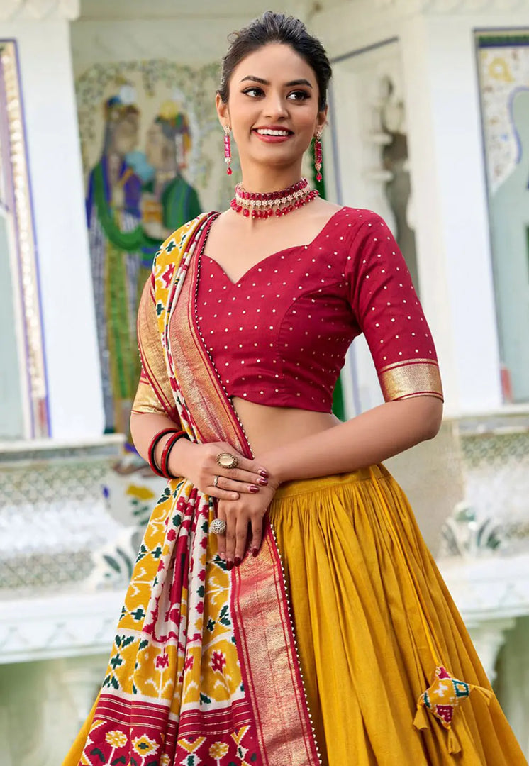 Mustard Tussar Silk Lehenga Choli