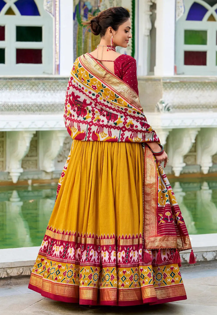 Mustard Tussar Silk Lehenga Choli