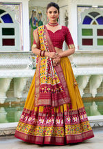 Load image into Gallery viewer, Mustard Tussar Silk Lehenga Choli
