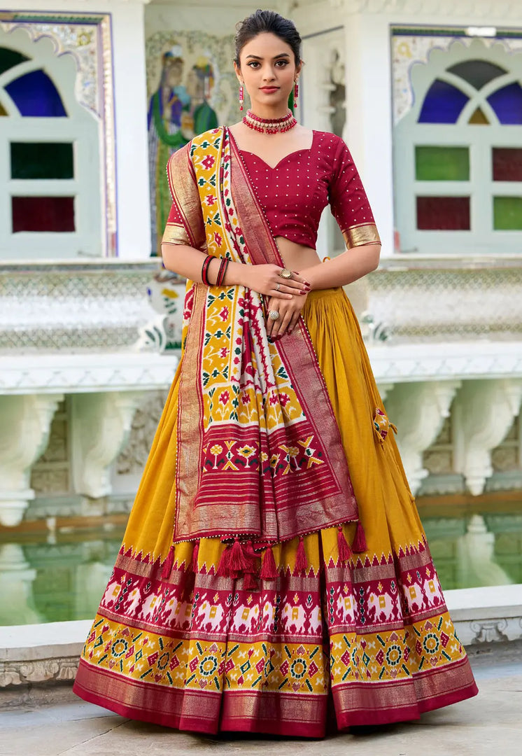 Mustard Tussar Silk Lehenga Choli