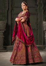 Load image into Gallery viewer, Mustard Velvet Bridal Lehenga Choli
