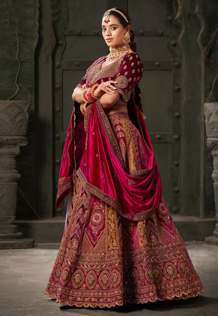 Mustard Velvet Bridal Lehenga Choli