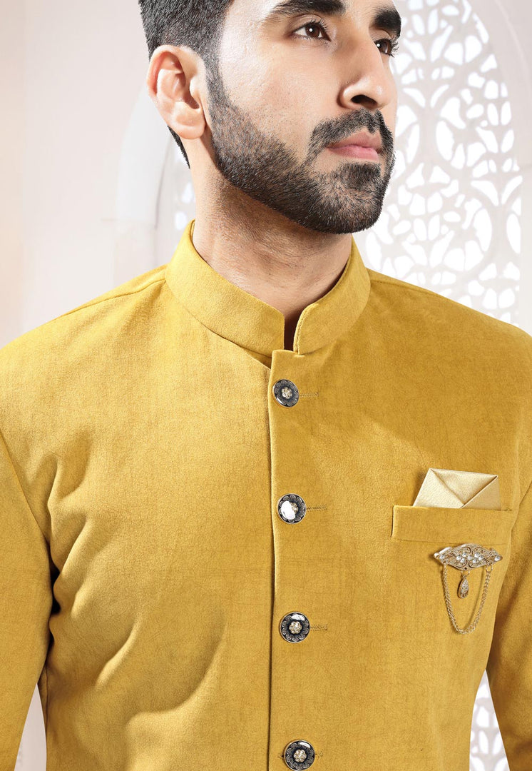 Mustard Velvet Indo Western Suit