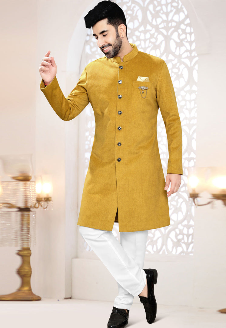 Mustard Velvet Indo Western Suit