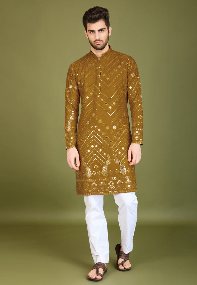 Mustard Viscose Rayon Kurta Pajama