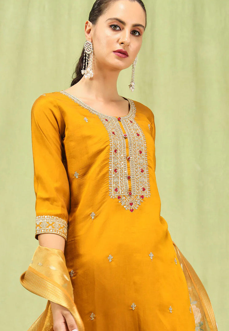 Mustard Viscose Rayon Readymade Pakistani Suit