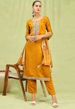 Load image into Gallery viewer, Mustard Viscose Rayon Readymade Pakistani Suit
