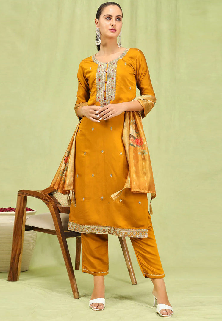 Mustard Viscose Rayon Readymade Pakistani Suit