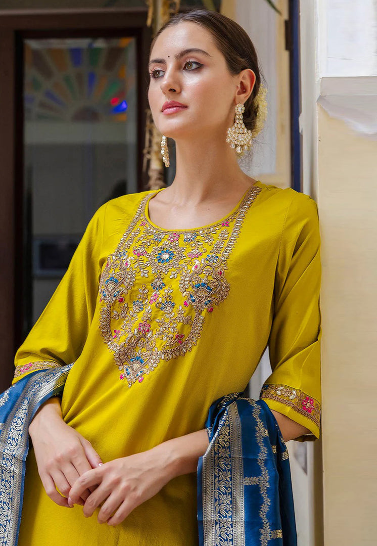 Mustard Viscose Rayon Readymade Pakistani Suit