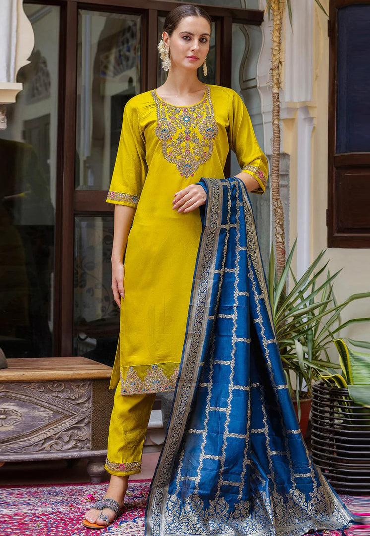 Mustard Viscose Rayon Readymade Pakistani Suit