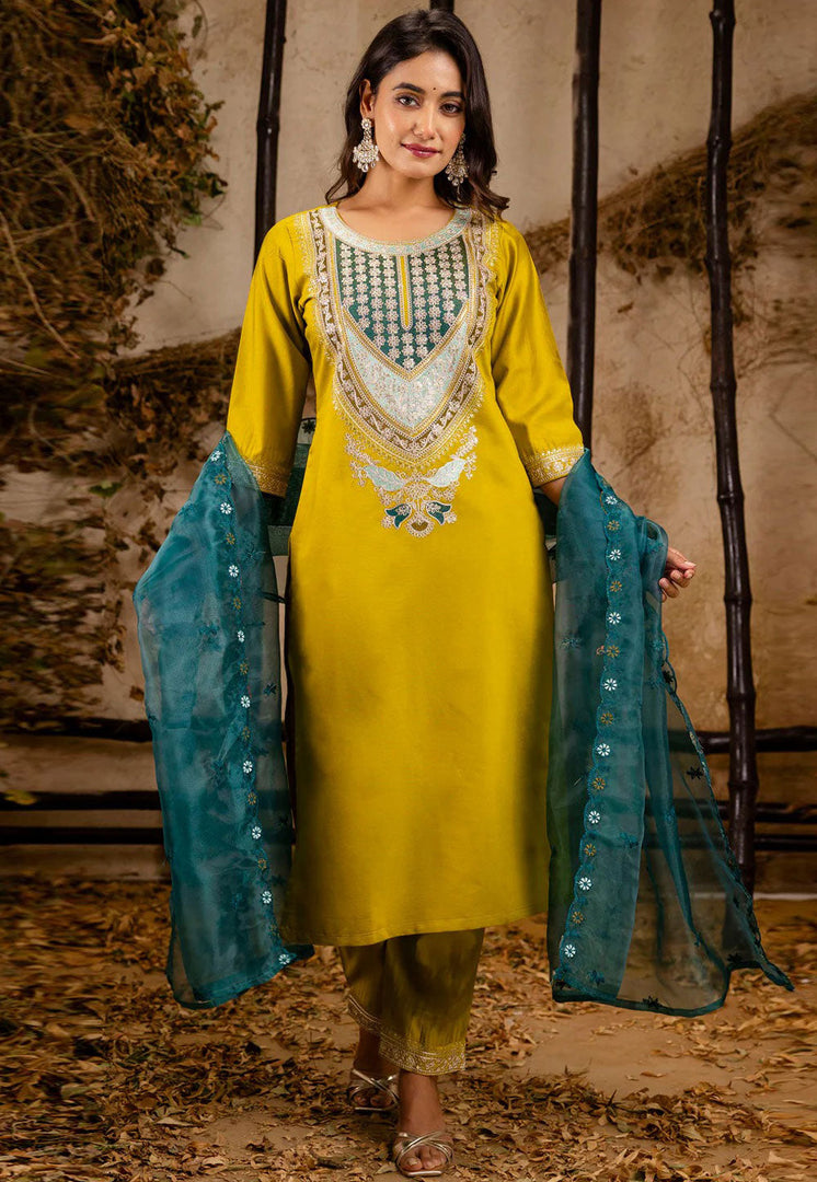 Mustard Viscose Rayon Readymade Pant Style Suit