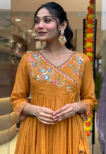 Load image into Gallery viewer, Mustard Viscose Readymade Anarkali Suit

