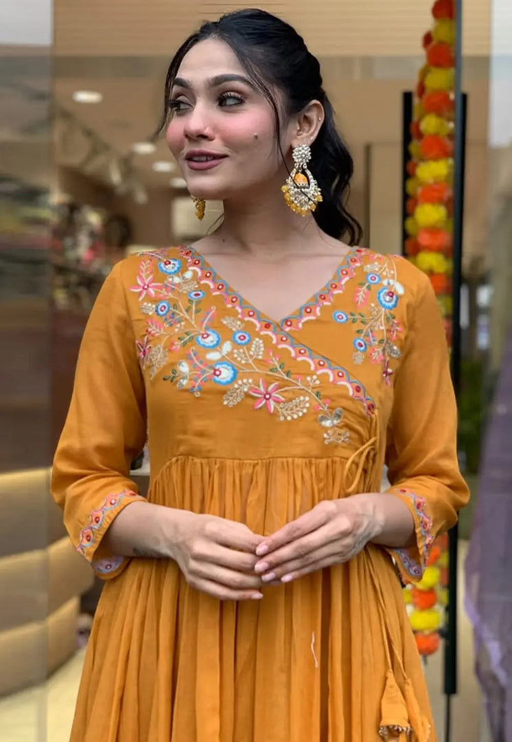 Mustard Viscose Readymade Anarkali Suit