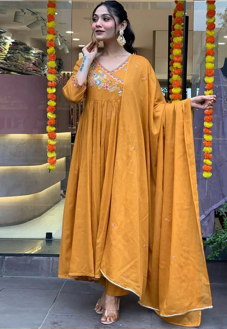 Mustard Viscose Readymade Anarkali Suit