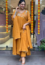 Load image into Gallery viewer, Mustard Viscose Readymade Anarkali Suit
