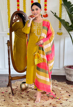 Load image into Gallery viewer, Mustard Viscose Readymade Pakistani Suit

