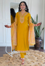 Load image into Gallery viewer, Mustard Viscose Readymade Pakistani Suit
