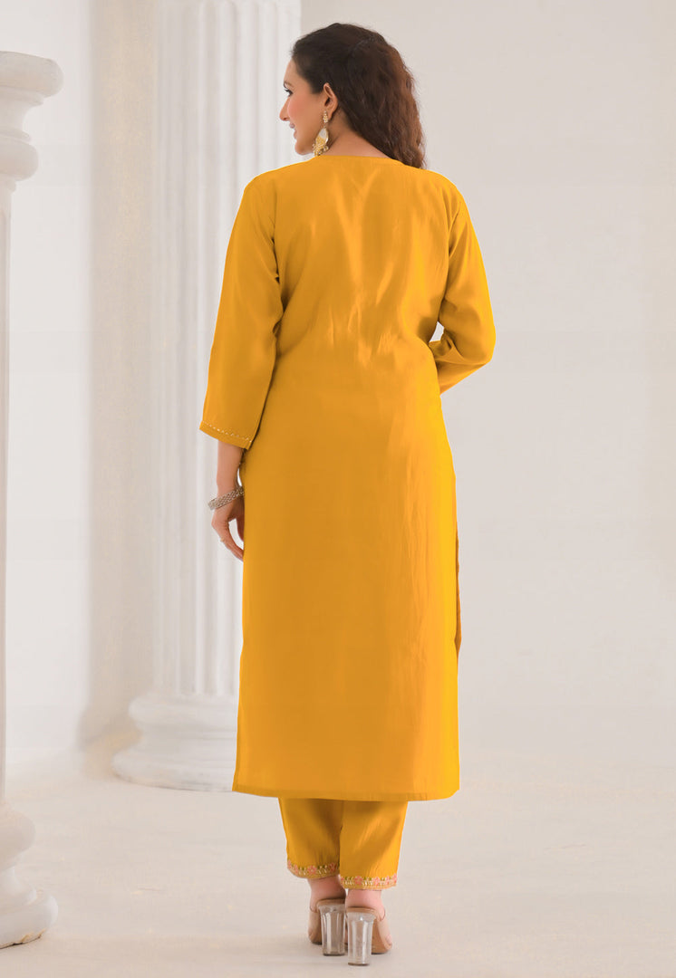 Mustard Viscose Readymade Pant Style Suit