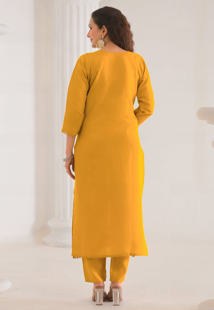 Mustard Viscose Readymade Pant Style Suit