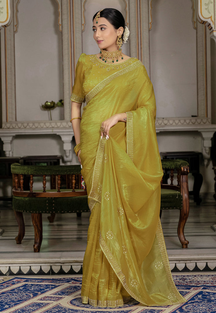 Mustard Viscose Saree With Blouse