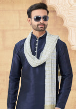 Load image into Gallery viewer, Navy Blue Art Silk Dhoti Kurta
