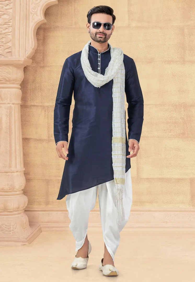 Navy Blue Art Silk Dhoti Kurta
